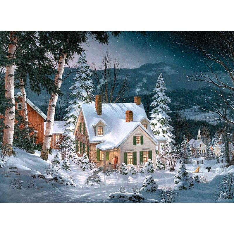 Snow Scenic DIY 5D Diamond Painting Full Round Rhinestone Winter Scenery Diamond Embroidery Cross Stitch Kits Home Decor