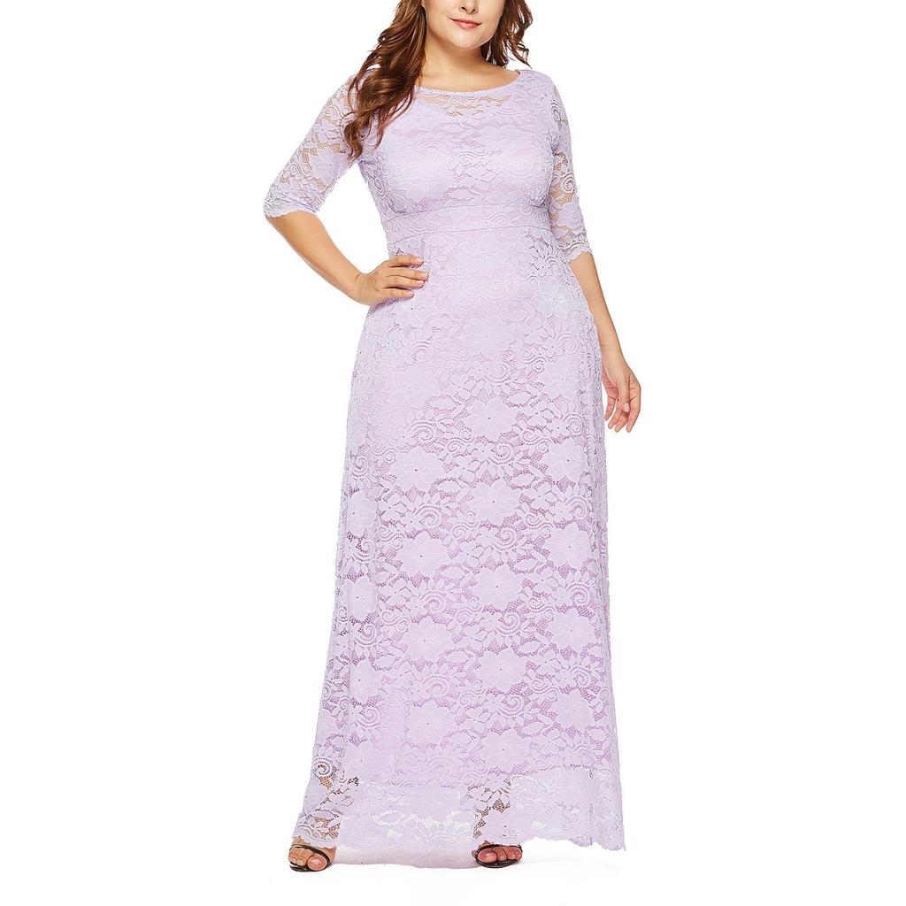 Женское сексуальное большое однотонное кружевное вечернее платье с круглым вырезом, платье высокого качества