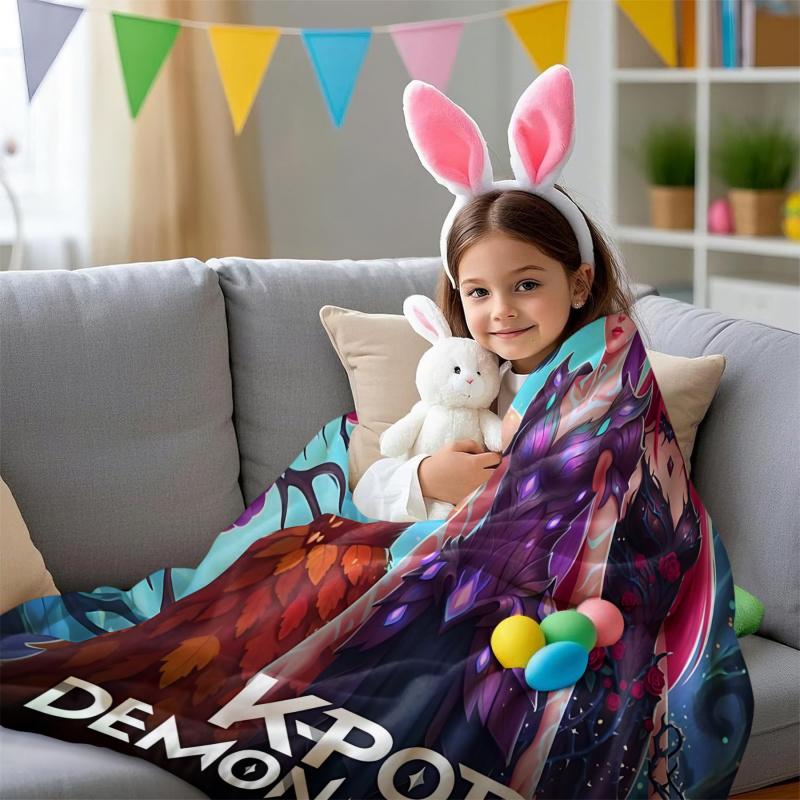 K-POP Demons Hunter Theme Flannel Blanket, Hot Anime Print Throw Blanket, Fan Gift Blanket, Multi-Purpose Blanket for Leisure