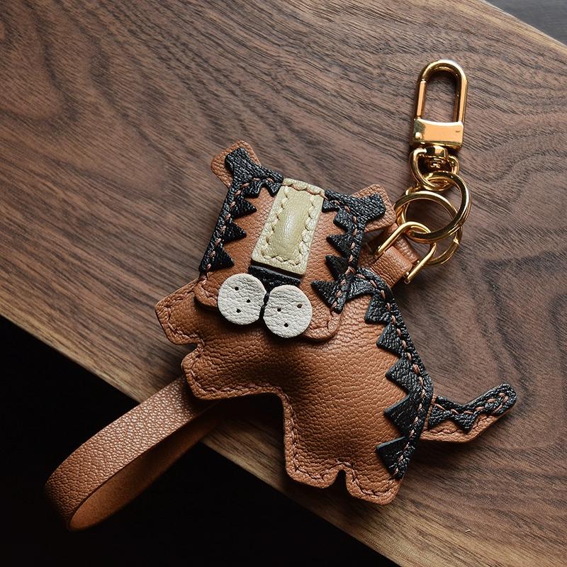 Тигр/дизайнер, оригинальная, ручная работа, овчина, сумка для ключей от машины, подвеска, персонализированный нишевый подарок, мужской и женский брелок