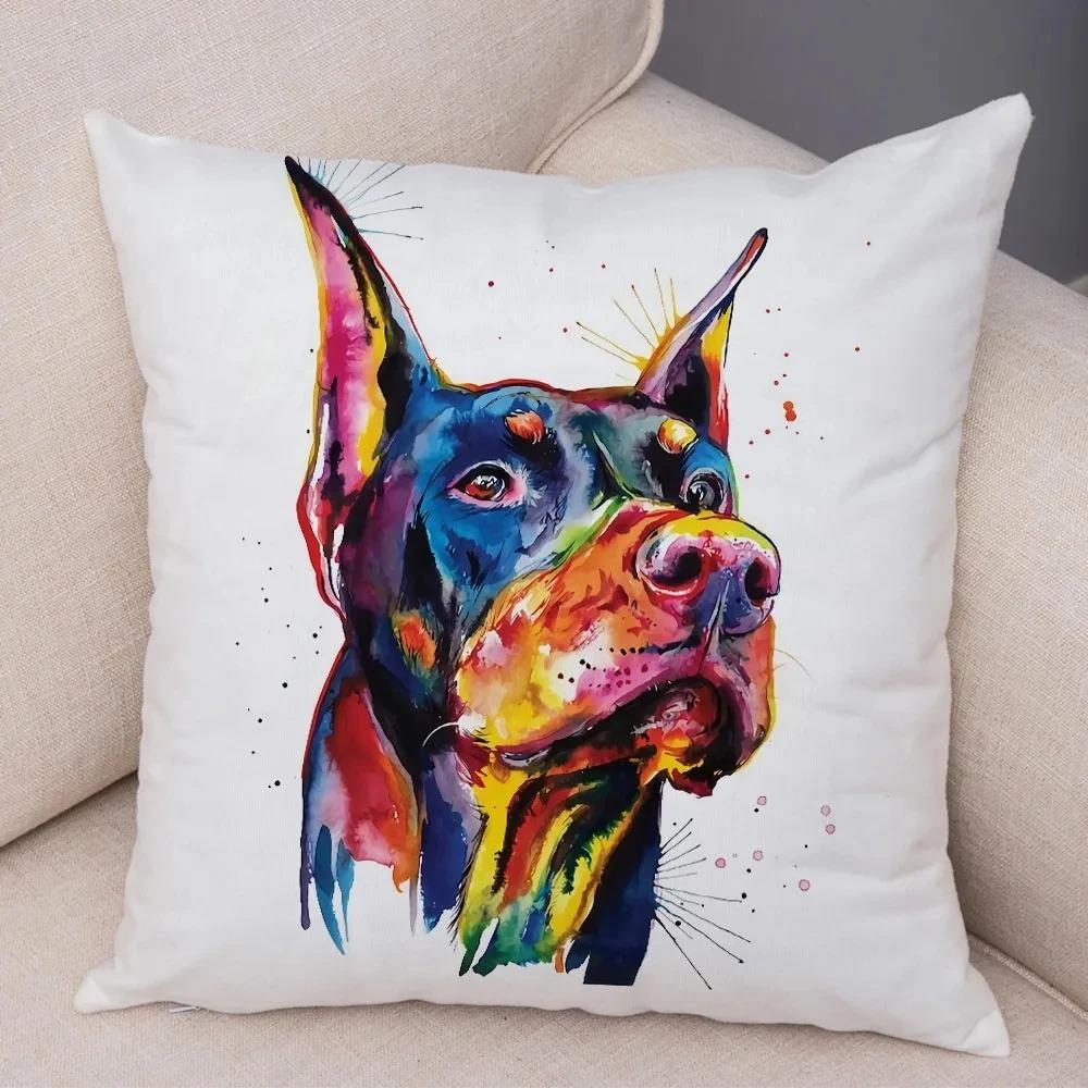 Милая акварельная наволочка с рисунком собаки для украшения автомобиля, офиса, гостиной, дивана, дома