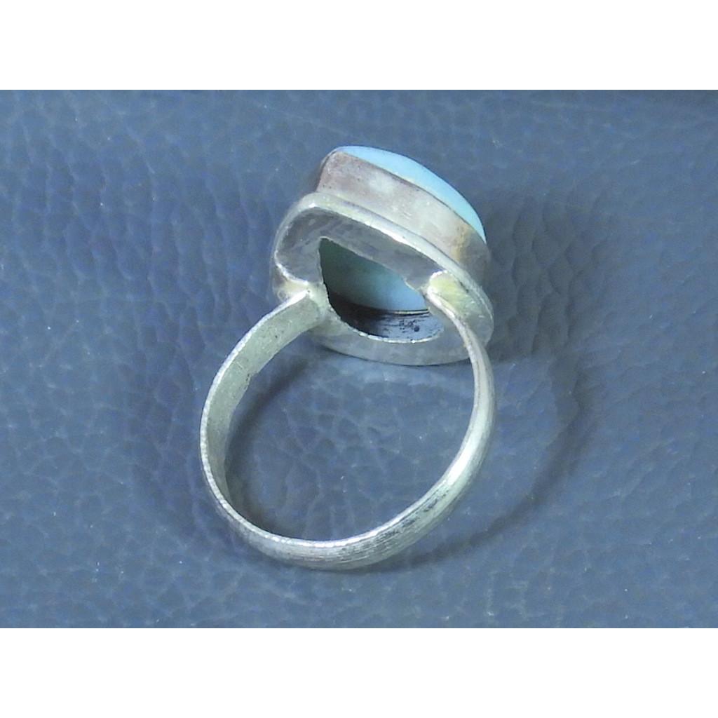 Natural Blue Larimar Solid 925 Sterling Silver Handmade Pear Ring Size US-9 MK-24