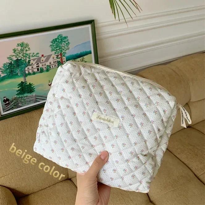 Cute Pink Women's Cosmetic Bag Make Up Case Quilted Cotton Travel Storage Bags Portable Wash Bag Clutch Purse Handbags Mommy Bag