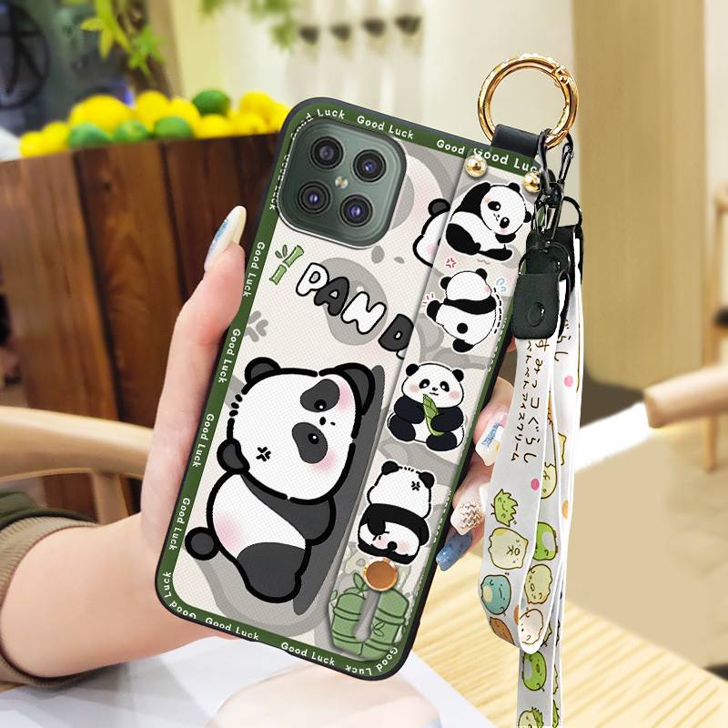 Durable Cute Phone Case For Cubot C30 Wrist Strap Anti-knock Cartoon Anti-dust Fashion Design Kickstand Waterproof Panda