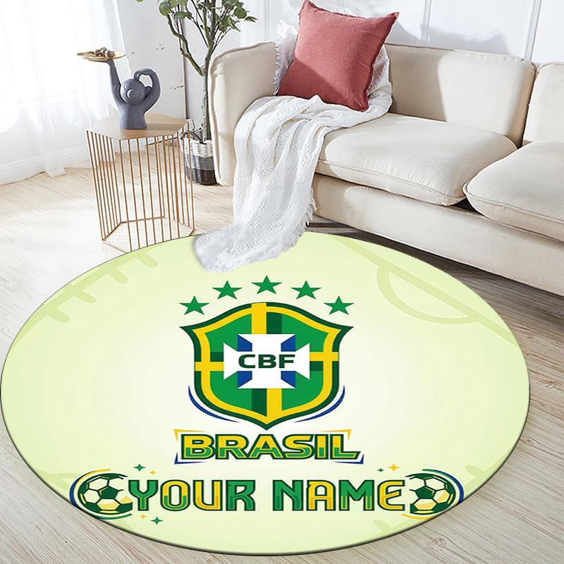 Custom Name Brazil Round Area Rug,Carpet Rug for Living Room Bedroom Sofa Playroom Decor,Non-slip Floor Mat