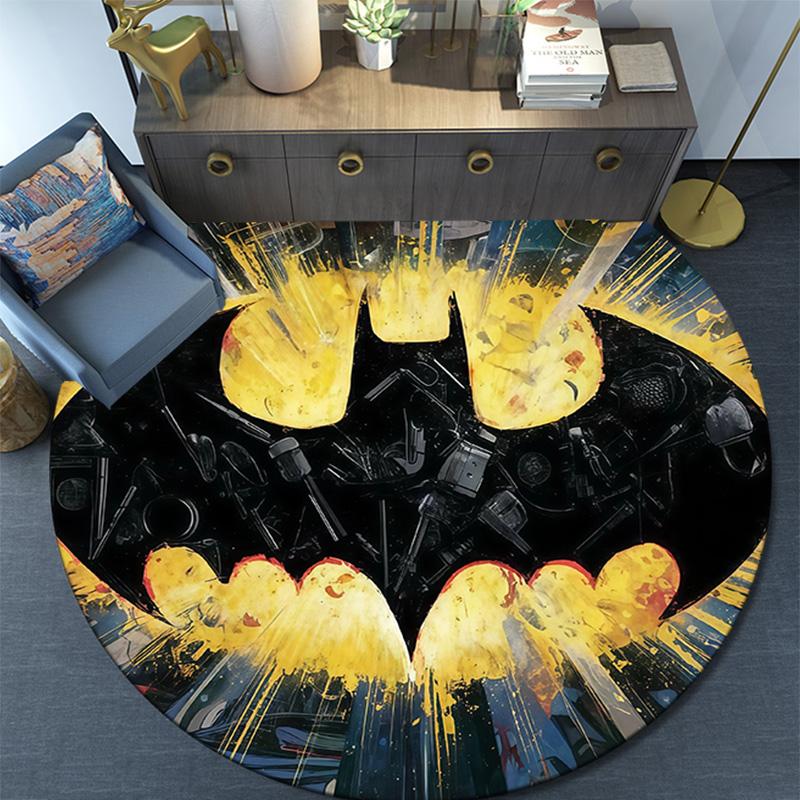 Batman Round Area Rug,Carpet Rug for Living Room Bedroom Sofa Playroom Decor,Non-slip Floor Mat