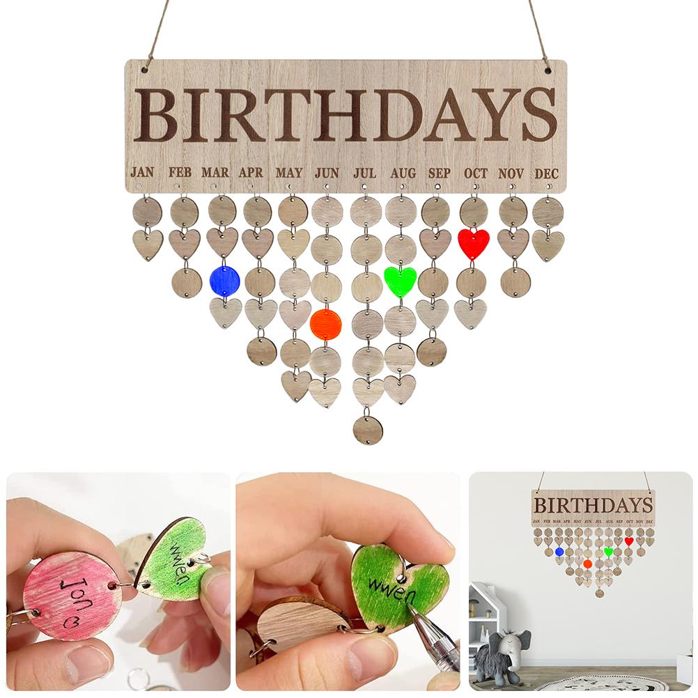 Family Birthday Calendar with Tags Wooden Wall Hanging Board Birthday Reminder Calendar Plaque
