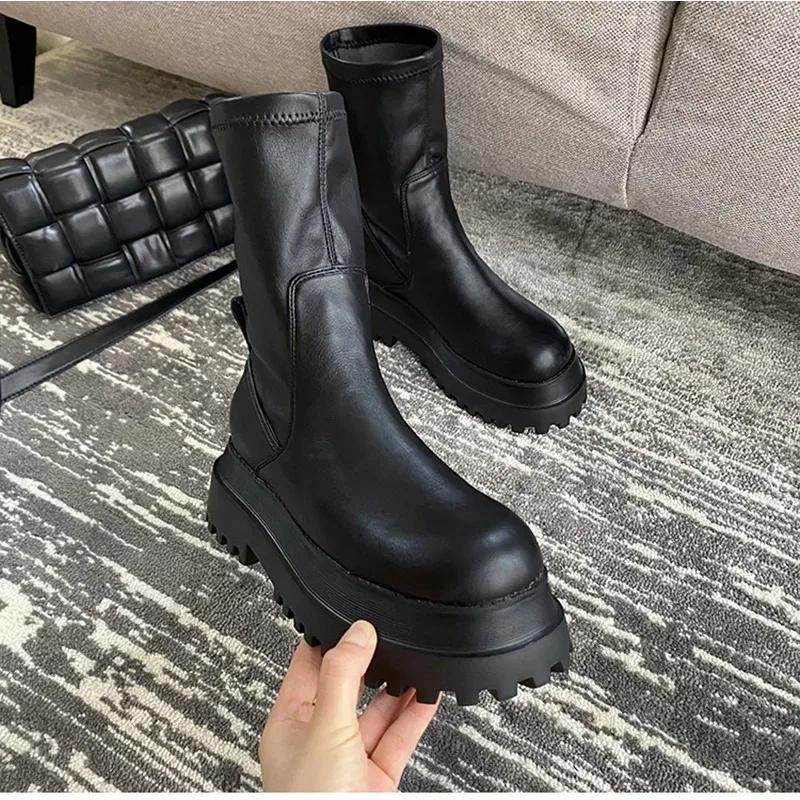 Winter Chunky Platform Heels Long Boots Round Toe Zipper Thick Sole Ladies Fashion Winter Women's High Boots Women Shoes