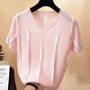 Ice Silk Short-sleeved T-shirt Women's Loose and Thin Summer Top Large Size Thin Bottoming Knitted Sweater