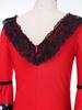 Girls V Neck Contrast Dots Tiered Ruffle Flamenco Dress Lace Trim 3/4 Sleeves Back Invisible Zipper for Performance Competition