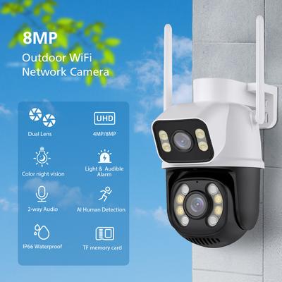 Двойной экран 8MP PTZ Wi-Fi камера ночного видения IP-камера наблюдения Обнаружение человека 4MP Защита безопасности CCTV Открытый