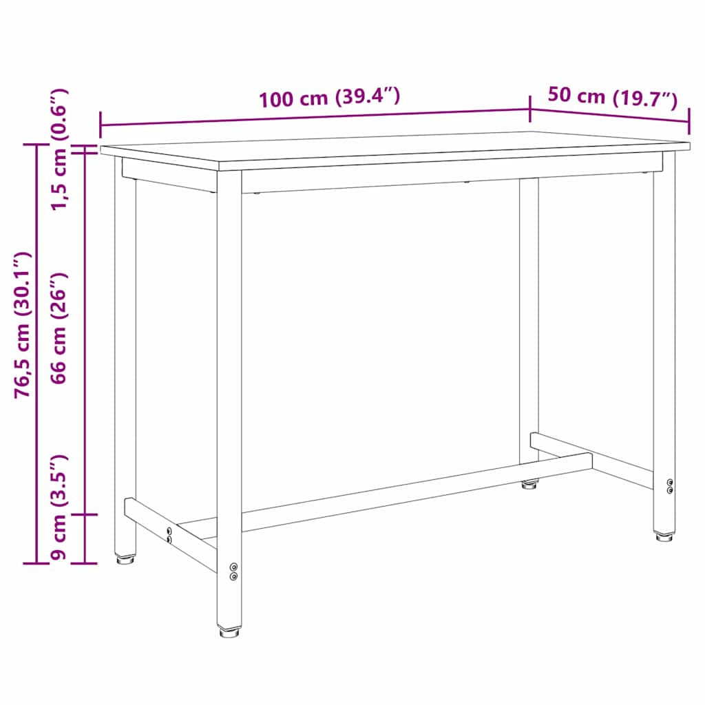 Table Sonoma Oak 100 x 50 x 76.5 cm engineered wood and steel