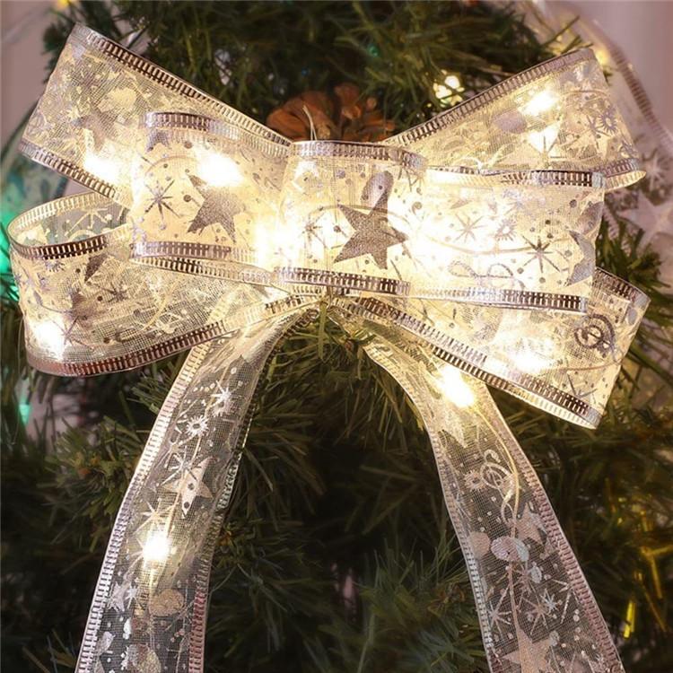 LED Ribbon Fairy Lights Christmas Tree Ornaments Lamp String Lights Lace Bow For Navidad Home New Year Christmas Decoration