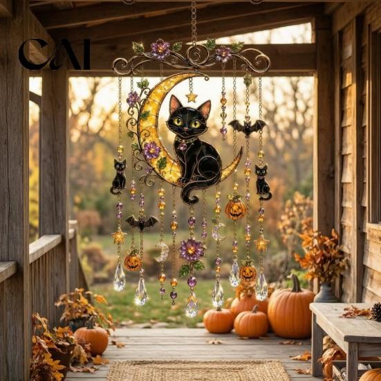 Spooky Window Suncatcher Halloween Wind Chime, Colorful Bird Sun Catcher, Cute Seasonal Party Hanging Decor Ghost Windchime, Decoration for