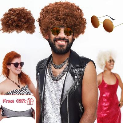Кудрявый и Пушистый Костюм Диско Стиль Синтетический Парик для Мужчин С Очками Вечеринка или Косплей Костюм Подарки