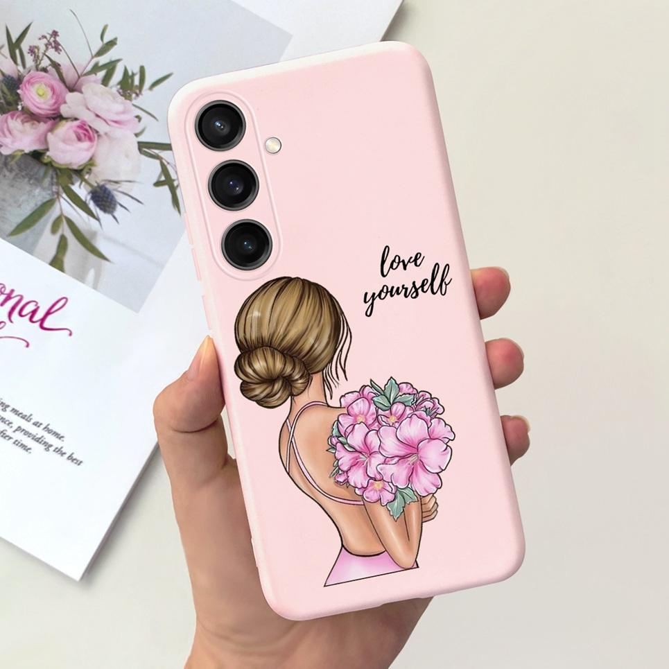 Для Чехла Funda Samsung A35 5G Case SM-A356E Пара Любовь Сердце Цветок Кошка Рисунок Задняя Крышка Для Samsung Galaxy A35 5G Etui