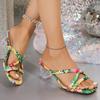 Мода Пляжный Отпуск Прозрачные Босоножки на Высоком Каблуке Женские Летние 2025 Мода Большой Квадратный Носок Цветочный Принт Богема Шлепанцы Женские Большой Размер 43