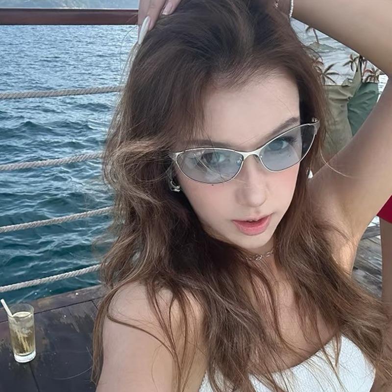 Women Y2k Sunglasses Outdoor Sports Cat Eye Windproof Sunglasse Steampunk Metal Frame UV400 Vacation/Travel Glasses
