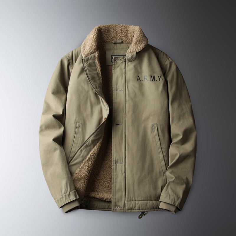 Lamb Fleece Jacket Men'S Winter Thickened Cotton-Padded Cotton-Padded Vintage Jacket N1 Navy Deck Suit 1855