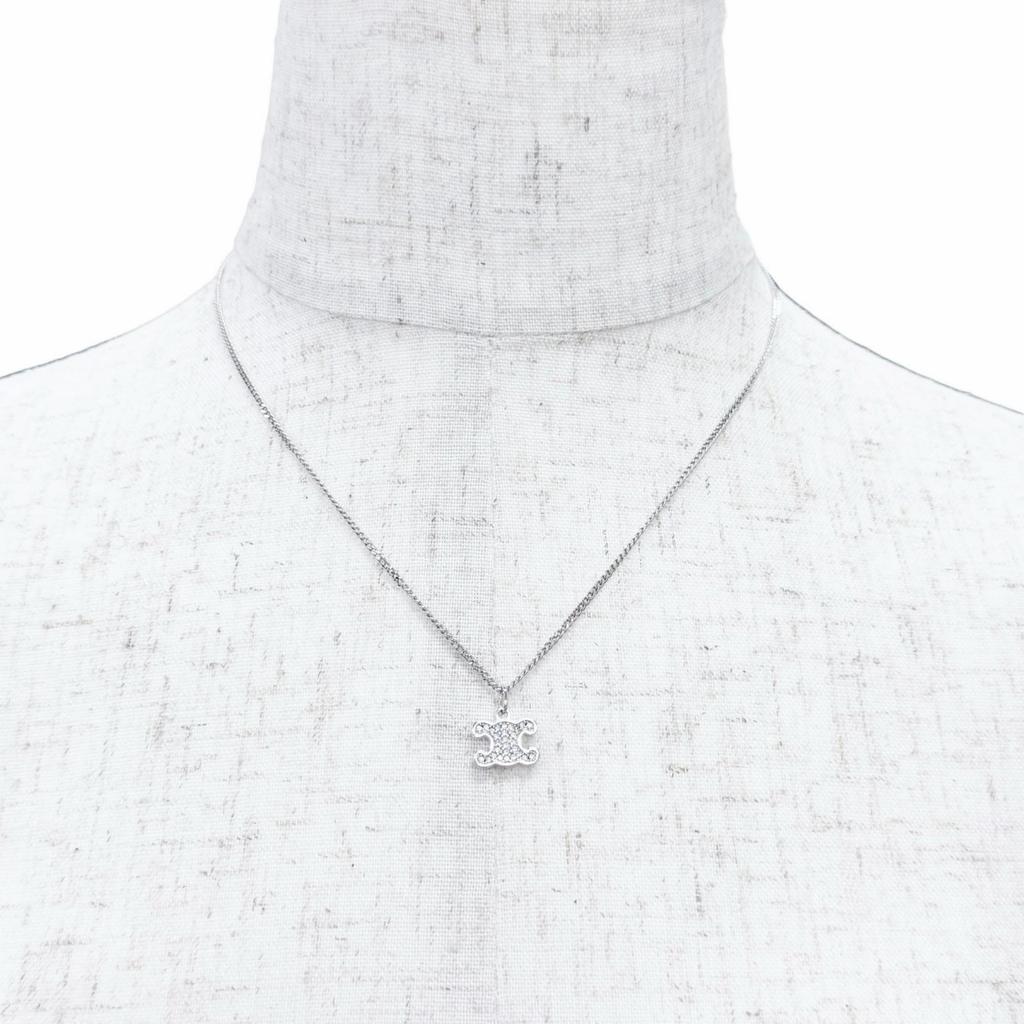 Excellent CELINE Necklace Triomphe Rhinestone Necklace Silver Women 460GB6BZI Used