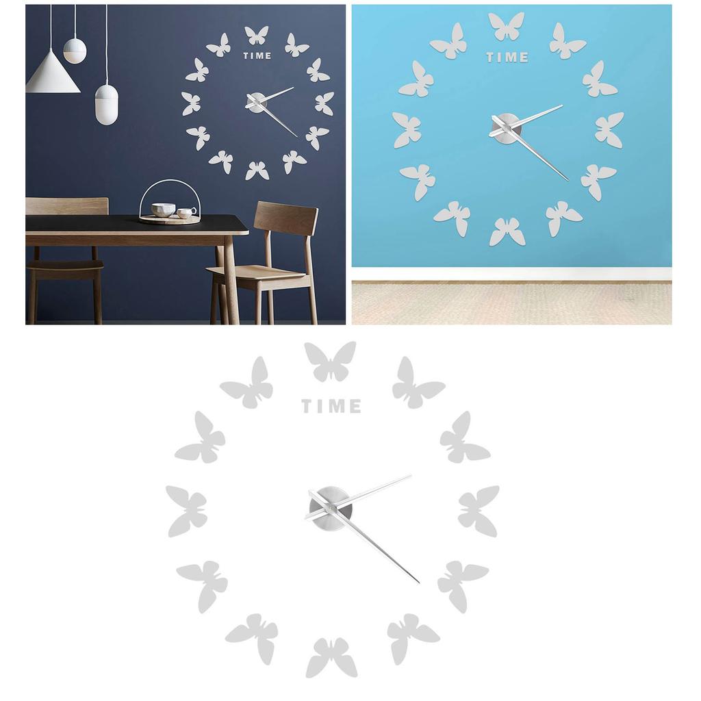 Large Wall Sticker Clock Butterfly Shape Innovation DIY Modern Art Living Room DecorationSilver