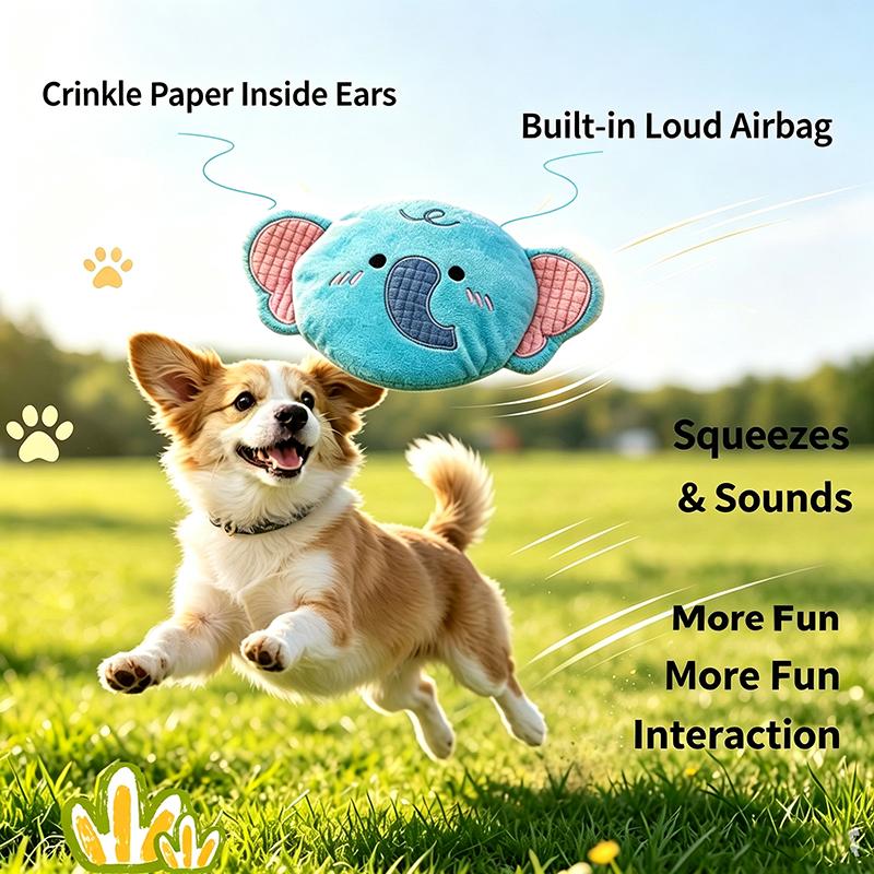 Plush Dog Flying Disc Toy Squeaky Crinkle Paper Sound Interactive Bite Resistant Teeth Grinding Training Fetch Game Pet Chew Toy