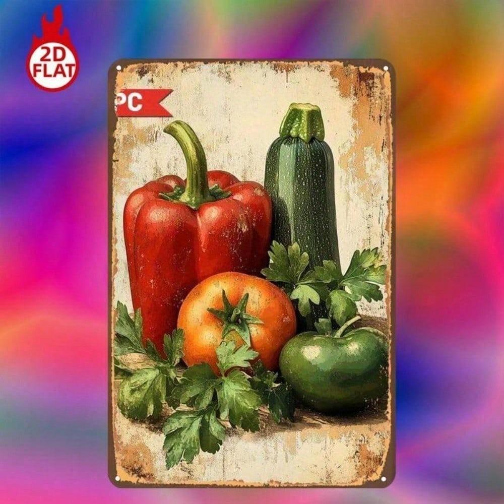 1 шт. Металлическая табличка «Свежие овощи» 8x12 Рустикальный декор для фермерского дома Винтажный Болгарский перец Помидор Огурец Зеленое яблоко Оловянная табличка