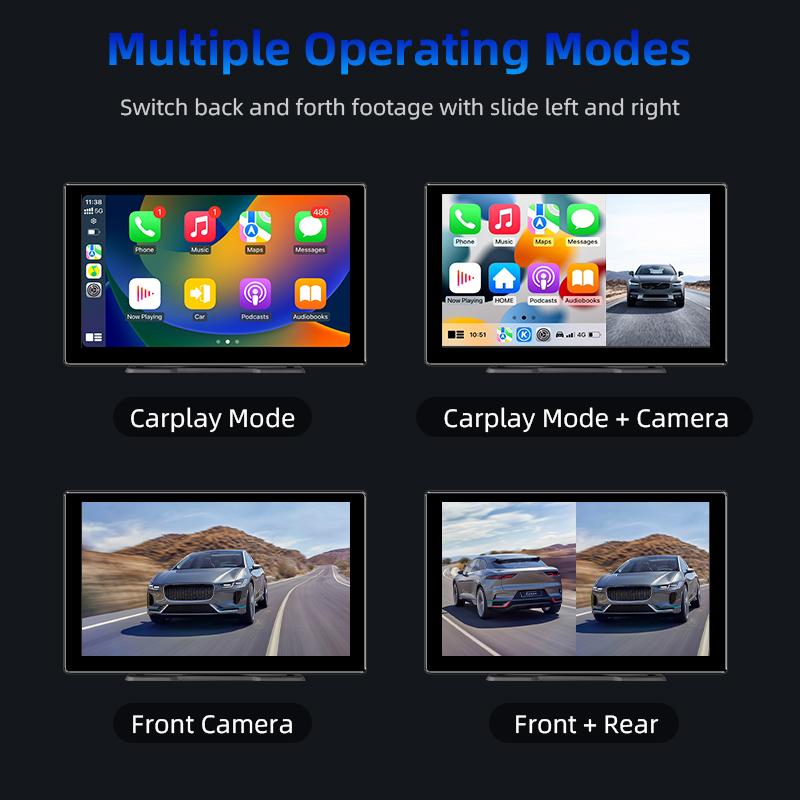 9-дюймовый 4K видеорегистратор автомобильный видеорегистратор беспроводной Carplay Android Auto вращающийся объектив видеорегистратор приборная панель двойной объектив 1080P камера заднего вида