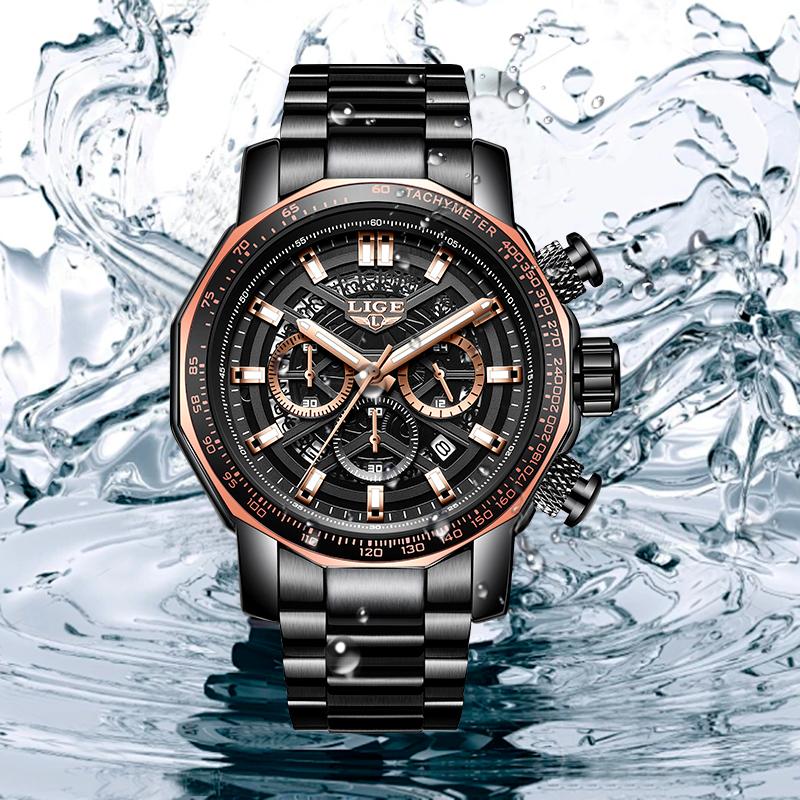 LIGE Fashion Luxury Quartz Man Watch Hollow Business Casual Stainless Steel Clock Waterproof Luminous Men's Watches Reloj Hombre