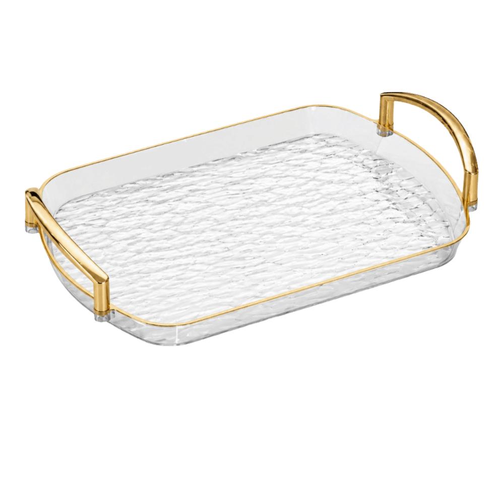 Transparent Clear Luxury Tray Gold Rim Dining Tea Serving Platter Decorative Tray Home Decor