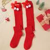 Christmas Green Red Women Cotton Stocking Striped Over The Knee Bowknot Long Socks