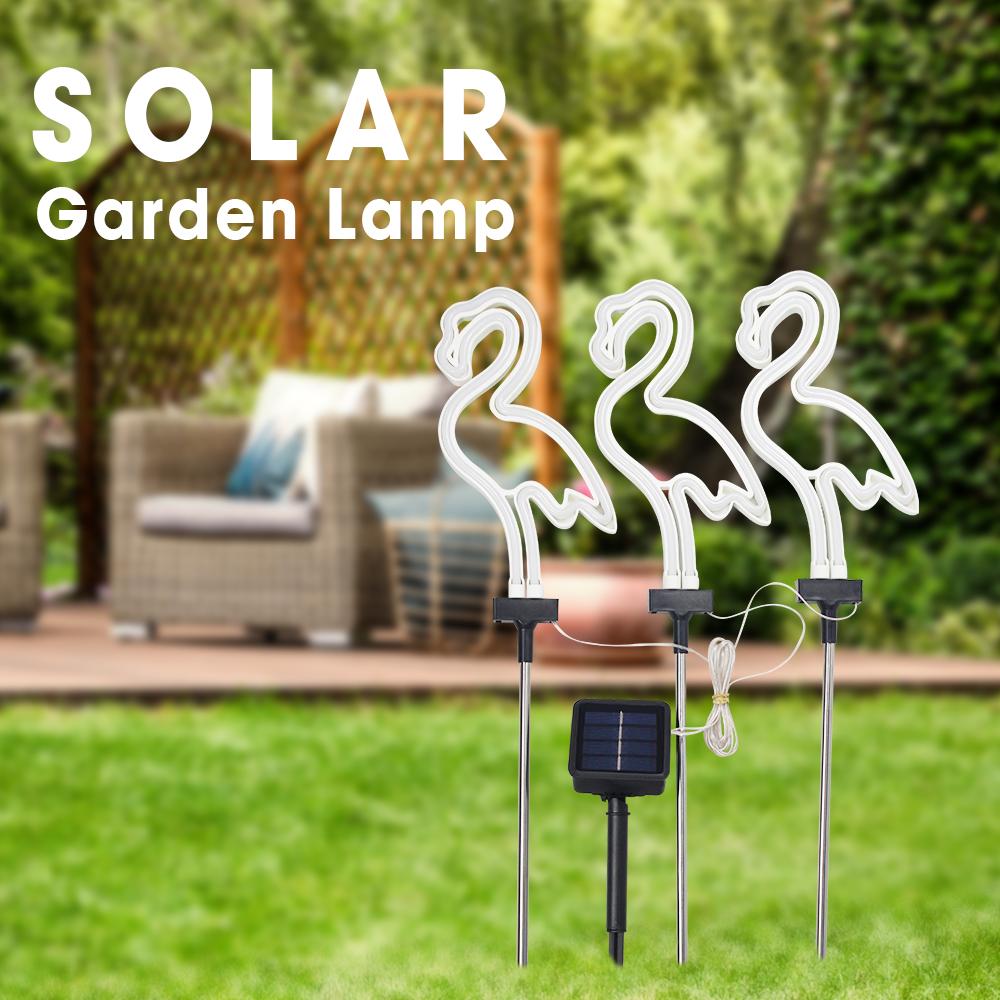 3pcs/Set Flamingo Neon Signs Light Solar Garden Decor Waterproof Stake Lawn Lamps Gift Courtyard Wedding Party Festival Decor