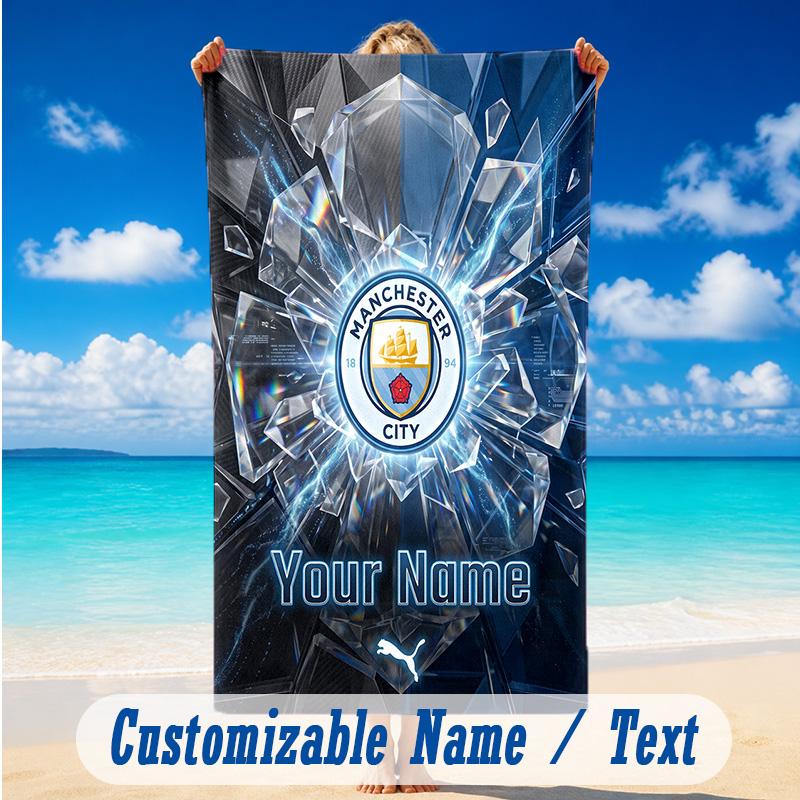 Beach Towel Custom Name Text, Quick Dry Large Towel For Beach HomeManchester City