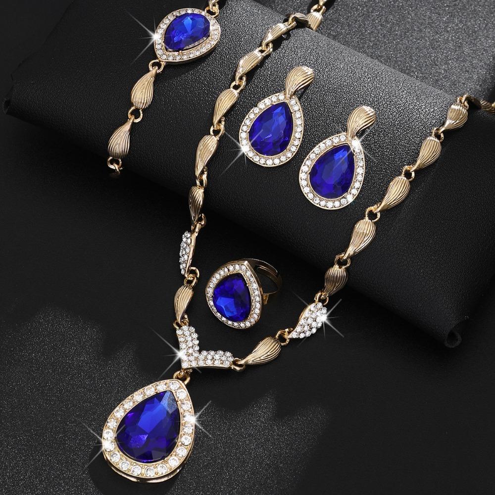 Water Drop Pendant Rhinestone Inlaid Jewelry Set Light Luxury Women Jewelry Set Gifts