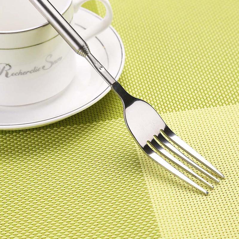 Silver Stainless Telescopic Extendable Fork Dinner Fruit Dessert Long Cutlery Forks Bbq Meat Fork Kitchen Dinnerware Tableware