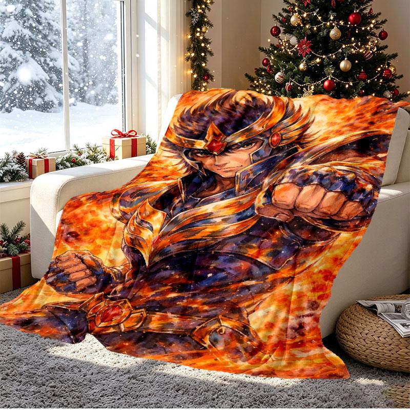 Saint Seiya Pattern Blanket for Home Decoration, Bed, Sofa, Car Travel, Camping, Suitable for All Seasons, Birthday Christmas Gift