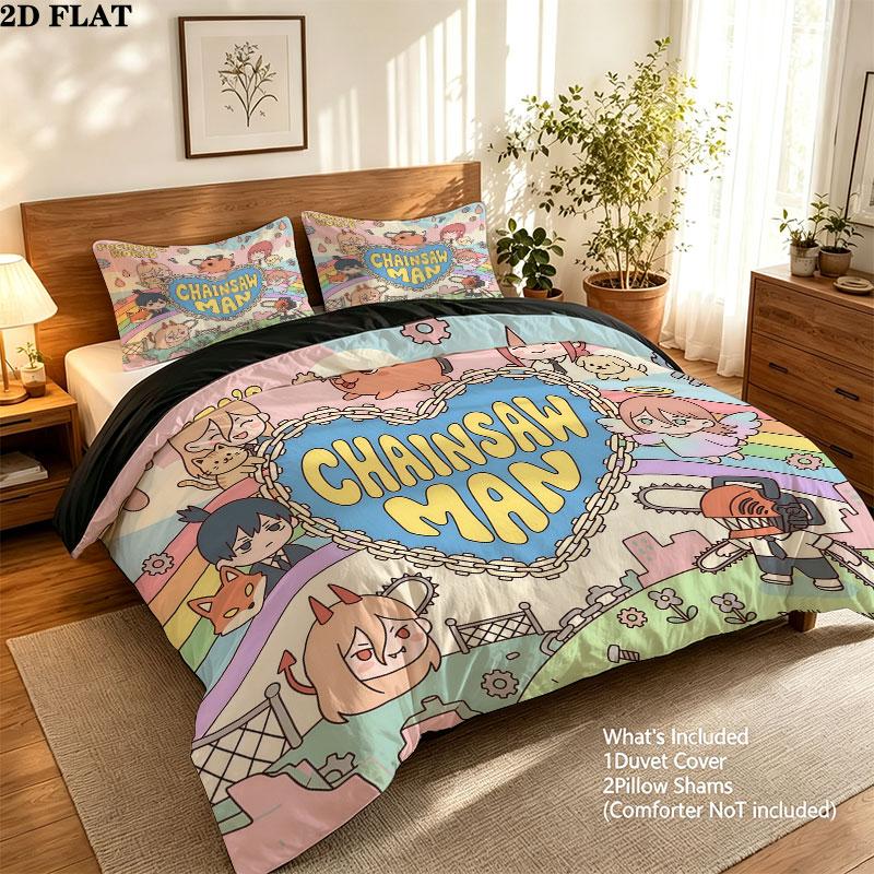 Chainsaw Man Pattern Bedding Quilt Set Quilt Cover Pillowcase Home Birthday Gift(1 * duvet cover + 2 * pillowcase, without core)