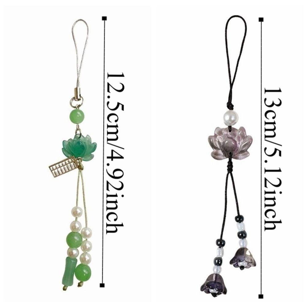 Tassel Detail Chinese-style Pendant Solid Color Mobile Phone Chain Lotus Beaded Key Chains Daily