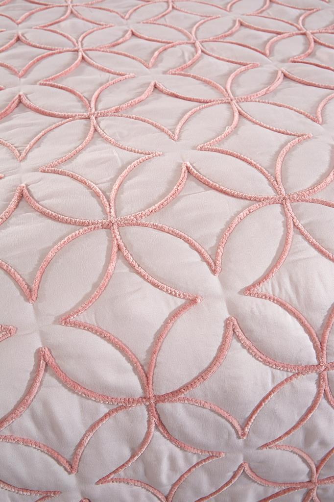 Parolin Quilted Bedspread Set 3pcs, Coverlet 180x240, Pillowcase 50x70, Single Size, Laced, Pink