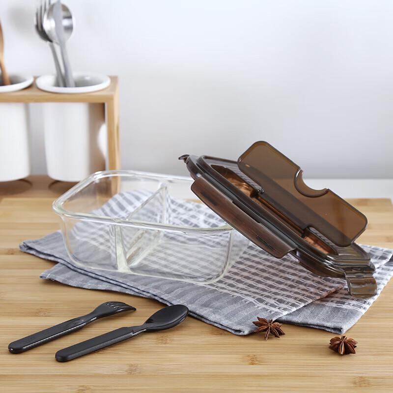 LOCK&LOCK Прямоугольный стеклянный ланч-бокс с отделениями и столовыми приборами