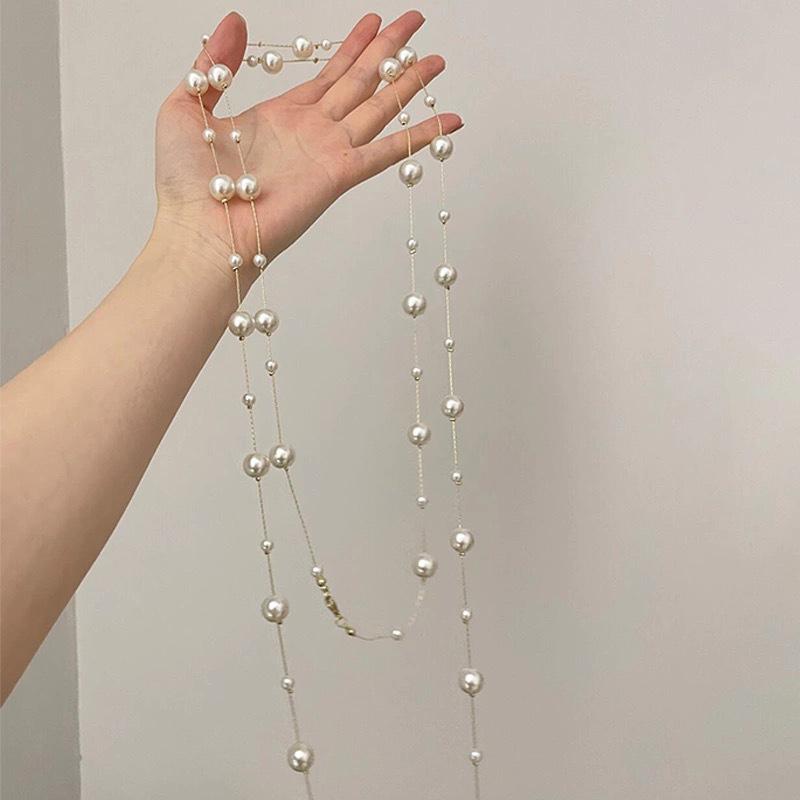 Элегантный двухслойный искусственный жемчуг свитер ожерелье для женщин женские воротники длинное цепное ожерелье