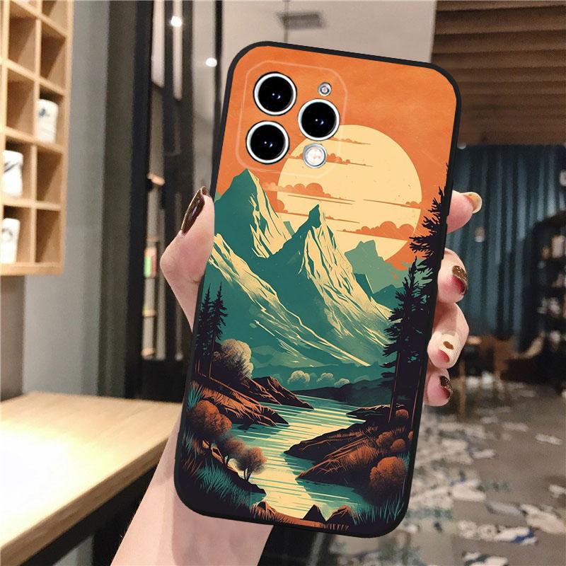 Landscape Mountain Moon Tree Phone Case For iphone 17 Pro Max Air 16 15 14 13 Pro Max 15 16 Pro 15Plus