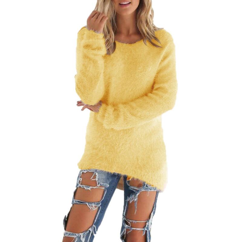 Autumn Winter Women Plush Sweater Casual Loose Long Sleeve O Neck Tops Solid Color Pullover Shirts