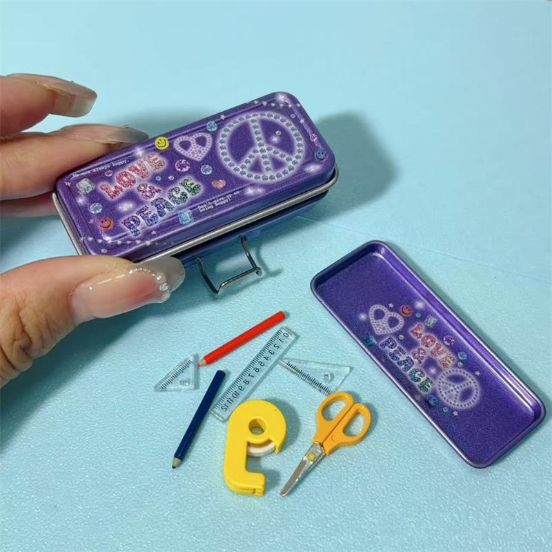 Кукольный домик Миниатюрный Двухслойный Железный Пенал Ручка Линейка Измерительная лента Ножницы Модель Микроландшафтный Декор Игрушка для ролевых игр