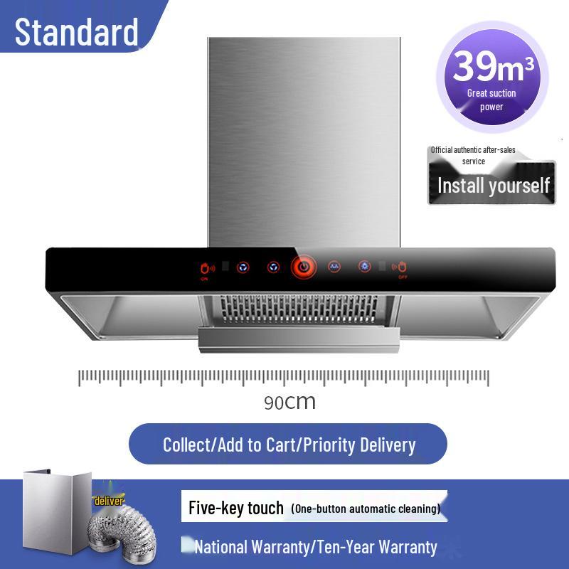 European Style High Suction Kitchen Range Hood: Top Mount T-Type with Automatic Cleaning.