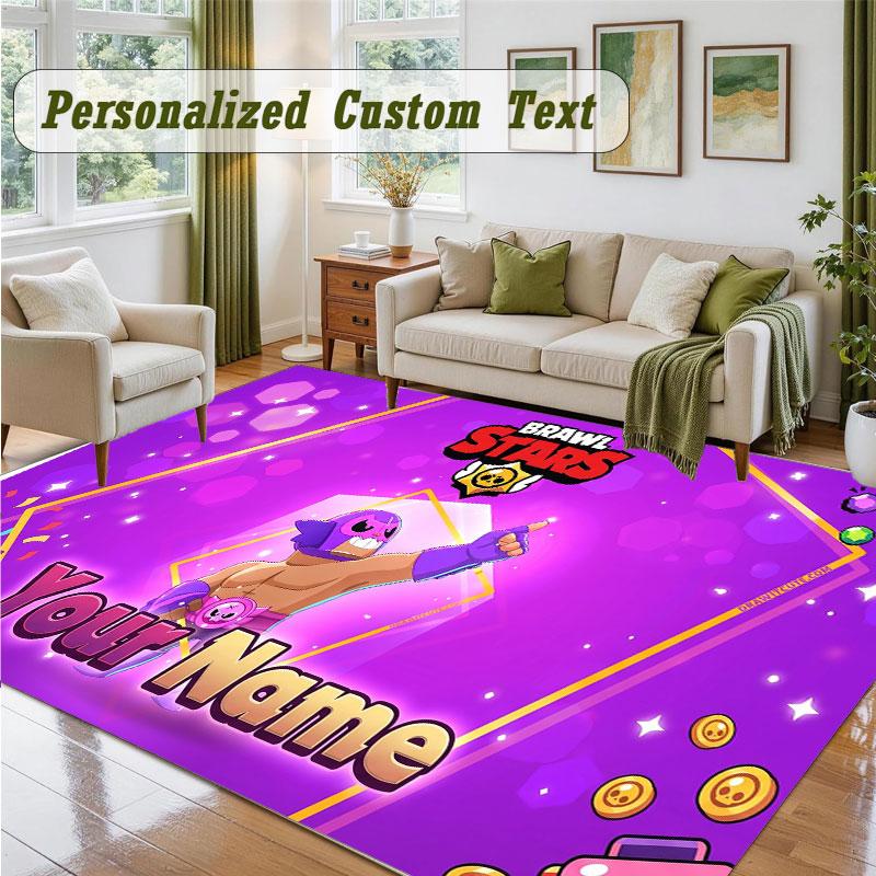 Crystal Velvet Square Rug Custom NameBrawl Stars Pattern Non Slip Home Floor Decor Rug