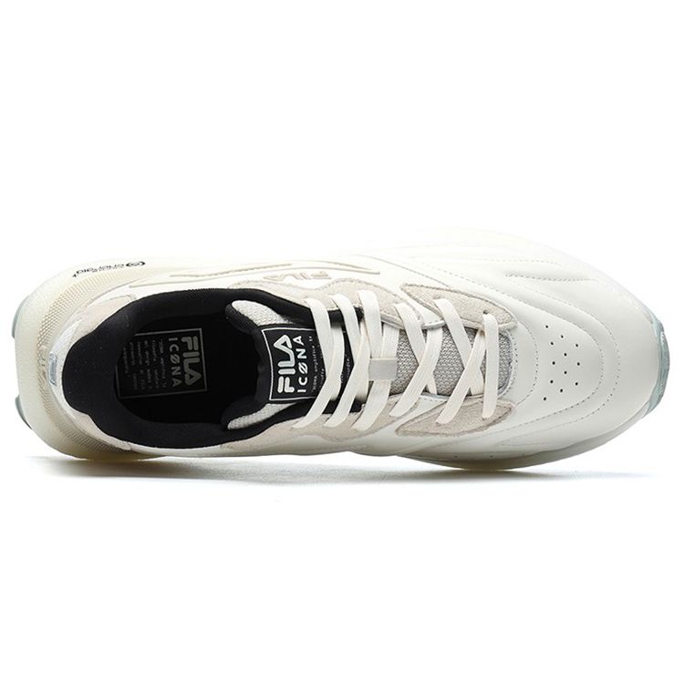 Fila Flusso Fabric Top Layer Cowhide Double Layer Suede Retro Sports Low Top Casual Shoes Men Sneaker Coconut-White F12M213113FCO