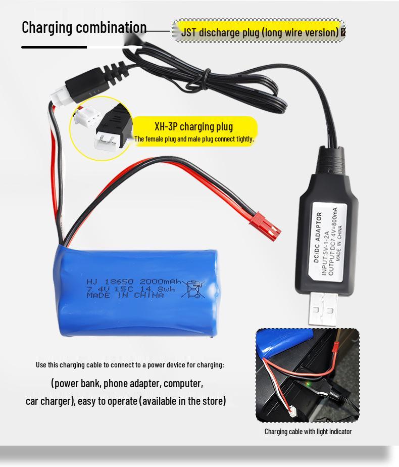 7.4V 18650 2000mAh Lithium Battery Pack for High-Speed Remote Control Off-Road Car 