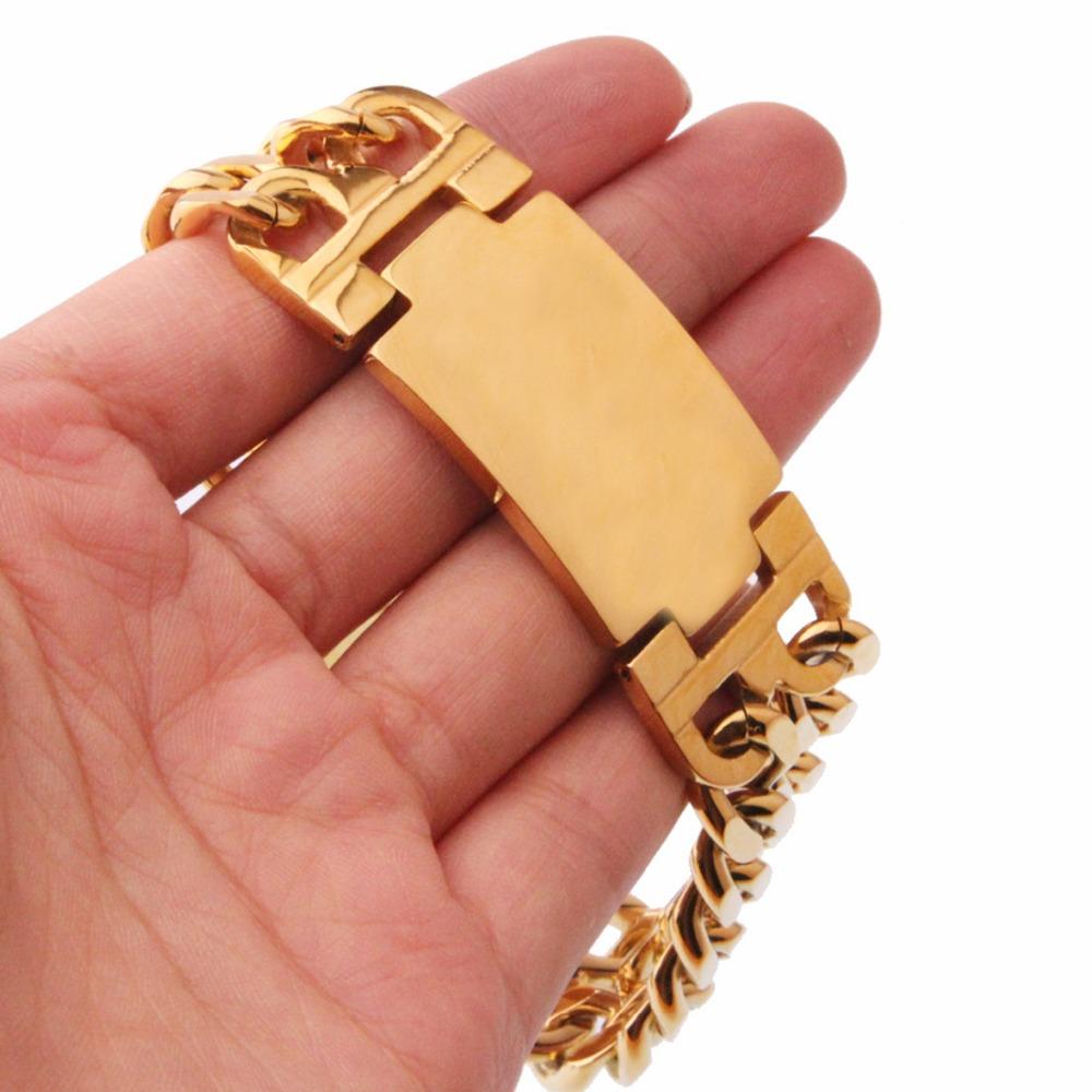 High Quality Stainless Steel Smooth Bracelets Gold Color Double Row Hand Chain ID Bracelet Bangle for Men Jewelry