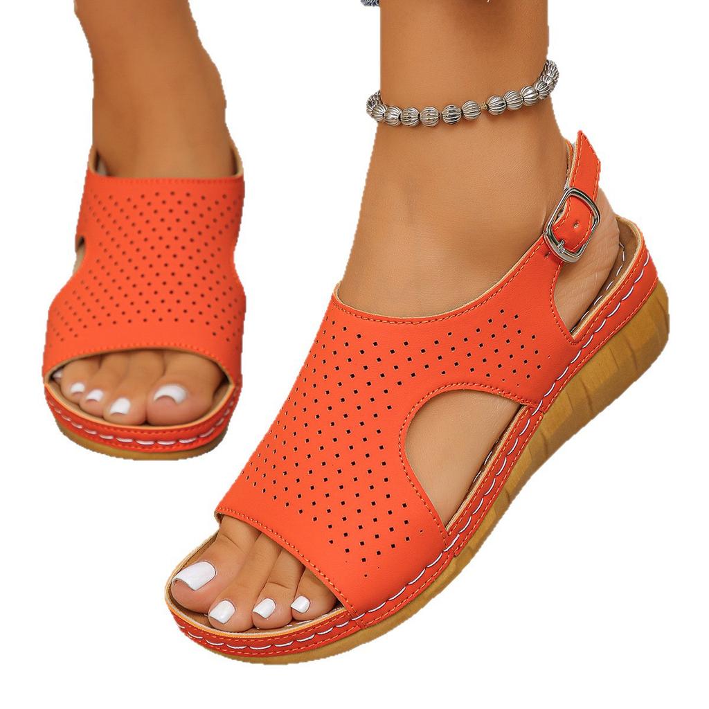 Женские босоножки большого размера однотонные на липучке с открытым носом на толстом каблуке 2025 новые импортные босоножки на танкетке с открытым носом